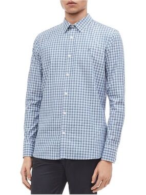 🆕 Calvin Klein Men's Light Blue Plaid Dress Shirt